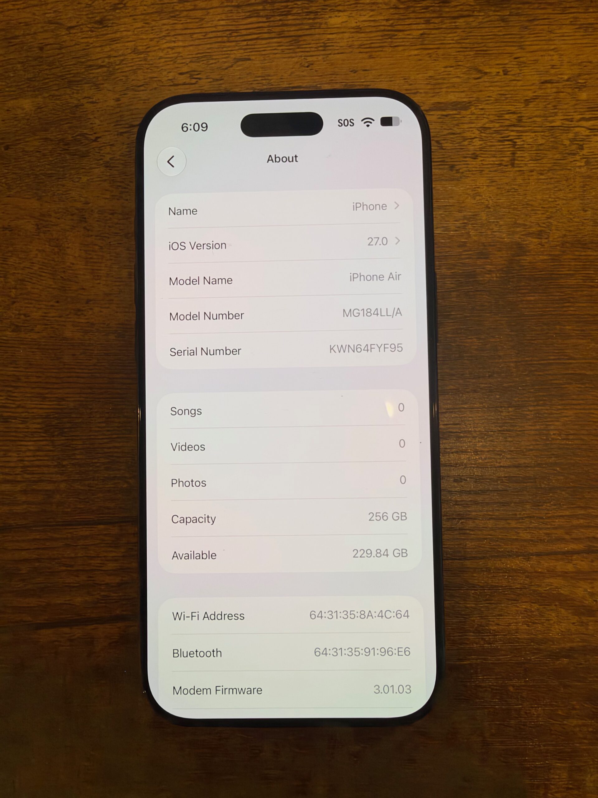 iPhone Air System Info
